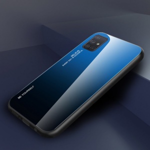 Husa Samsung Galaxy A71-Gradient Glass Durable Cover din sticla securizata 9H-Negru cu Albastru