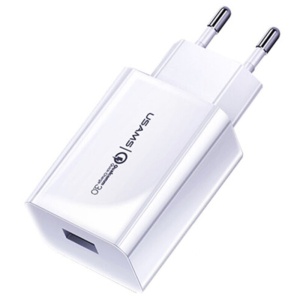 Incarcator telefon priza Usams T22 18W, 3A, 1xUSB-A QC 3.0 alb
