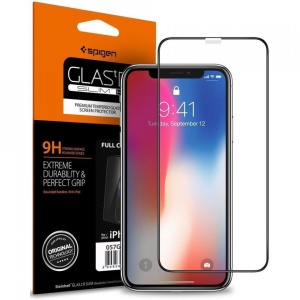 Sticla securizata Iphone X/XS -Spigen Glass FC-margine neagra