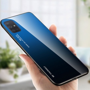 Husa Samsung Galaxy A71-Gradient Glass Durable Cover din sticla securizata 9H-Negru cu Albastru