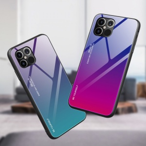 Husa Iphone 12 PRO MAX-Gradient Glass Durable Cover din sticla securizata 9H -Pink Blue