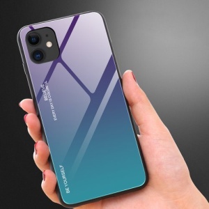 Husa Iphone 12 Mini-Gradient Glass Durable Cover din sticla securizata 9H -Albastru/Mov