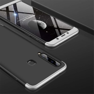 Husa Samsung Galaxy A9 -GKK 360 Front and Back Case Full Body Cover Negru cu Argintiu