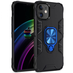 Husa Iphone 12 PRO MAX- Kickstand Metal TPU Case- Negru cu Albastru