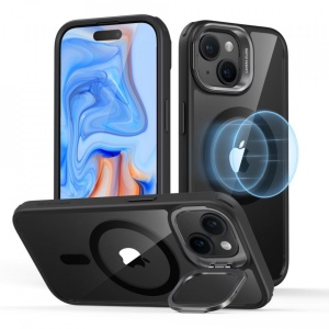 Husa iPhone 15 Classic Kickstand Case cu MagSafe de la ESR - transparenta cu margini negre