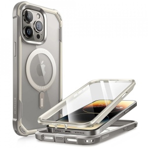 Husa iPhone 15 Pro Max i-Blason Ares Magsafe transparenta margini gri