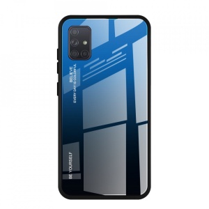 Husa Samsung Galaxy A71-Gradient Glass Durable Cover din sticla securizata 9H-Negru cu Albastru