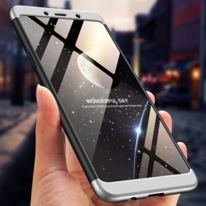 Husa Samsung Galaxy A9 -GKK 360 Front and Back Case Full Body Cover Negru cu Argintiu