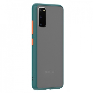 Husa Samsung Galaxy S20 - Colored buttons case- bumper verde inchis cu butoane portocalii