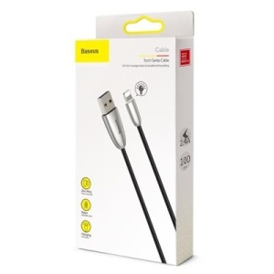 Cablu de date Baseus Torch Lightning cu lampă LED 1M- Negru