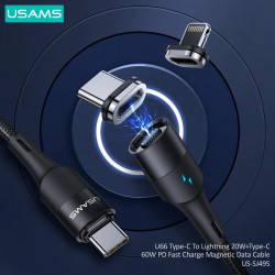 Cablu de date magnetic USAMS Data Cable - Type-C to Lightning 20W + Type-C 60W, PD, Fast Charging , 1.2m