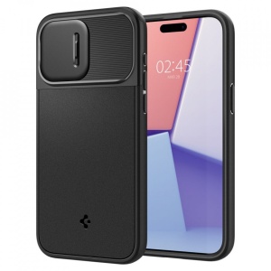 Husa iPhone 15 Pro Max Spigen Optik Armor Magsafe Neagra