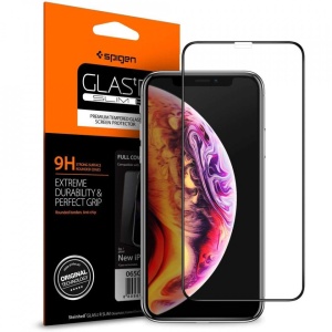Sticla securizata Iphone XS MAX -Spigen Glass FC-margine neagra