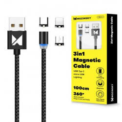 Cablu de date Wozinsky Magnetic Cable USB / micro USB / USB Type C / Lightning 2,4A 1m