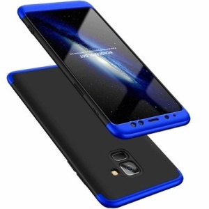 Husa Samsung Galaxy A8 -GKK 360 Front and Back Case Full Body Cover -Negru cu Albastru
