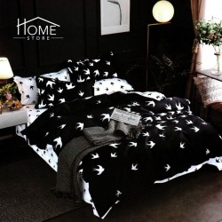 Lenjerie pat dublu, 4 piese, bumbac satinat, Birds