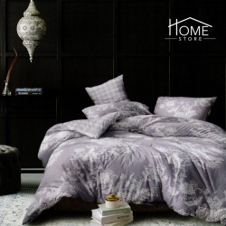 Lenjerie pat dublu, 4 piese, bumbac satinat, Floral Grey