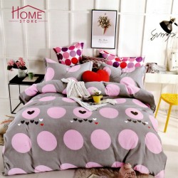 Lenjerie pat dublu, 4 piese, bumbac satinat, Pink Dots