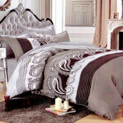 Lenjerie pat dublu, 4 piese, bumbac satinat, Tribal-grey