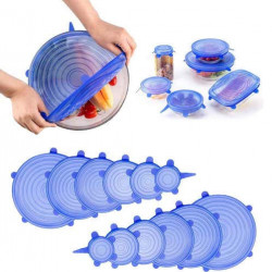 Set 6 capace din silicon extensibile, Albastre