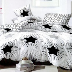 Lenjerie pat dublu, 4 piese, bumbac satinat, Star Shower