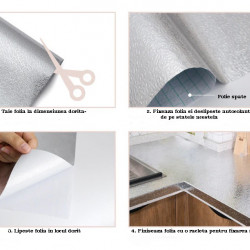 Set 2 x Folie de aluminiu autoadeziva pentru bucatarie 60x300 cm