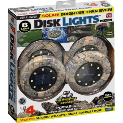 Set 4 lampi solare Disk Lights, 6500 lm, 8 Led-uri, model piatra