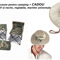 Set masa si 2 scaune pentru camping + CADOU Palarie protectie UV si racire, reglabila, marime universala
