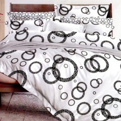 Lenjerie pat dublu, 4 piese, bumbac satinat, Circles