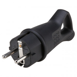 Stecher cu maner Schuko 16A-161 din cauciuc, IP44, negru