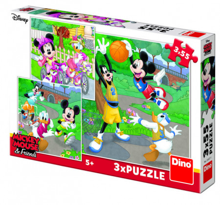 Puzzle 3 in 1 - Mickey si Minnie sportivii (3 x 55 piese)