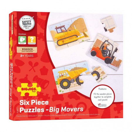 Set 3 puzzle din lemn - Vehicule pentru constructii