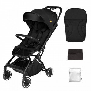 Carucior sport pliabil ultracompact pentru calatorii Espoo+, Onyx, Negru, Skiddou