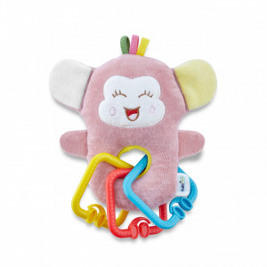 Jucarie din plus pentru bebelusi cu inele dentitie BabyJem Funny Monkey (Culoare: Roz)