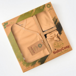 Set de 10 piese pentru nou nascut - 100% bumbac organic - Mustar, BabyCosy