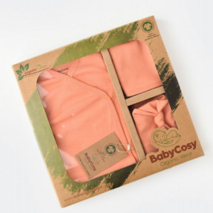 Set de 5 piese pentru nou nascut - 100% bumbac organic - Roz Piersica, BabyCosy