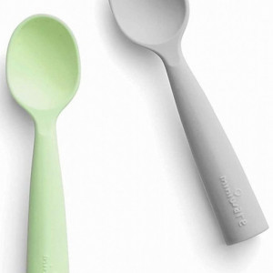 Set de lingurite bebelusi Miniware, 100% silicon alimentar, Grey+Keylime