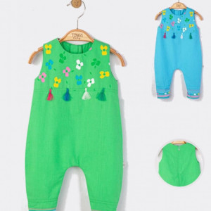 Salopeta de vara pentru bebelusi Ciucurasi, Tongs baby (Culoare: Albastru, Marime: 0-3 Luni)
