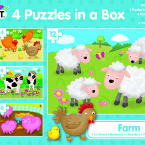 Set 4 puzzle-uri Animale de la ferma (4, 6, 8, 12 piese)