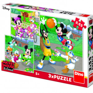 Puzzle 3 in 1 - Mickey si Minnie sportivii (3 x 55 piese)