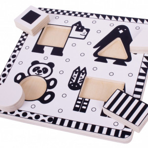 Puzzle alb-negru - animale si forme