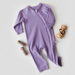 Salopeta cu fermoar cu maneca lunga si panataloni lungi din 95%bumbac organic si 5% elastan - Mov, Baby Cosy (Marime: 9-12 luni)