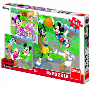 Puzzle 3 in 1 - Mickey si Minnie sportivii (3 x 55 piese)