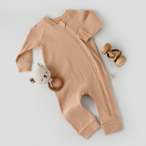 Salopeta cu fermoar cu maneca lunga si panataloni lungi din 95%bumbac organic si 5% elastan - Blush (Marime: 12-18 Luni)