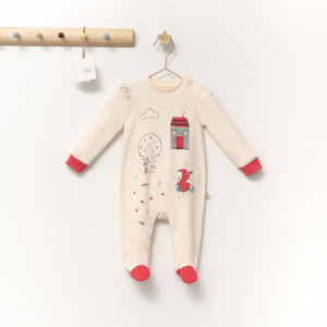 Salopeta eleganta Scufita rosie pentru bebelusi, Tongs baby (Marime: 0-3 Luni, Culoare: Crem)