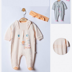 Salopeta pentru bebelusi cu bentita Sweets, Tongs baby (Culoare: Gri, Marime: 0-3 Luni)