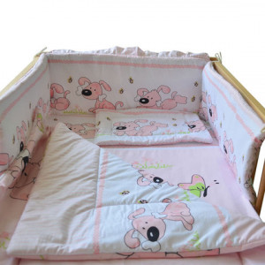 Lenjerie MyKids Catelus Roz 4 Piese 140x70