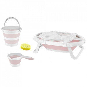 Set de baie cu 5 piese si cadita pliabila Babyjem (Culoare: Roz)