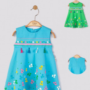 Rochita de vara pentru fetite Ciucurasi, Tongs baby (Culoare: Albastru, Marime: 6-9 luni)
