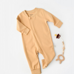 Salopeta cu fermoar cu maneca lunga si panataloni lungi - 100%bumbac organic - Mustar, Baby Cosy (Marime: 9-12 luni)
